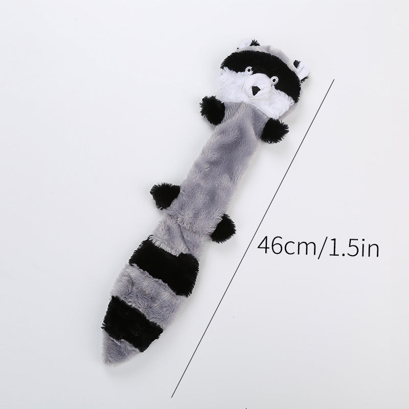 Peluche qui couine pour chien : formes d'animaux version raton laveur, 46 cm.