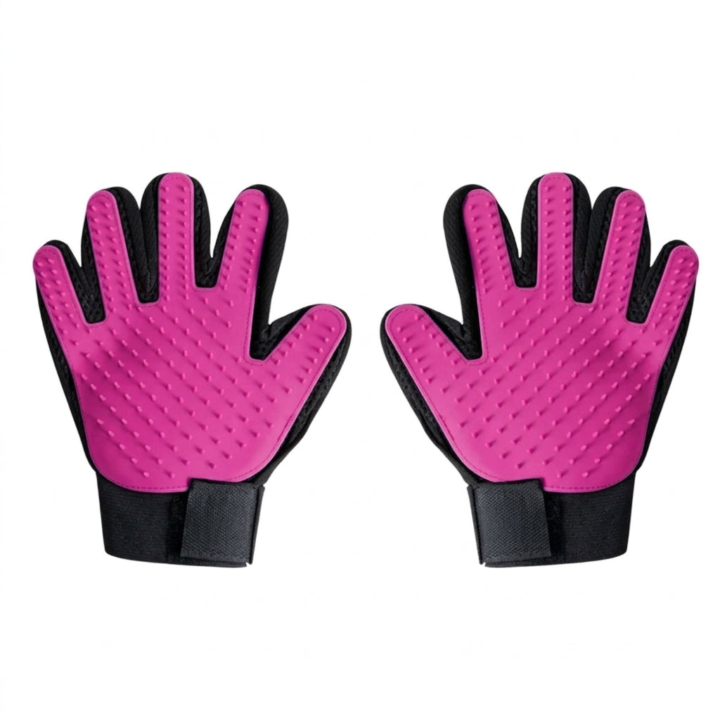 Gants de toilettage en silicone pour chien et chat, une paire de couleur rose.