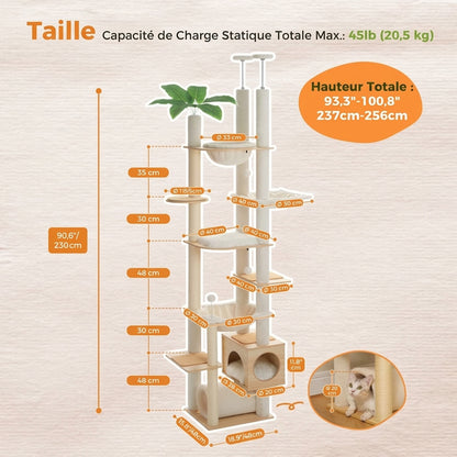 Photo décrivant toutes les dimensions de l'arbre à chat.