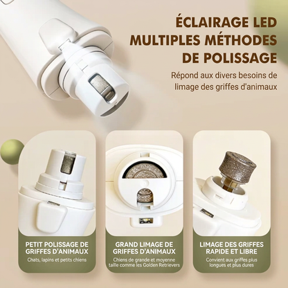 Photo montrant le 3 types de meulage / polissage possibles avec le coupe-griffes.