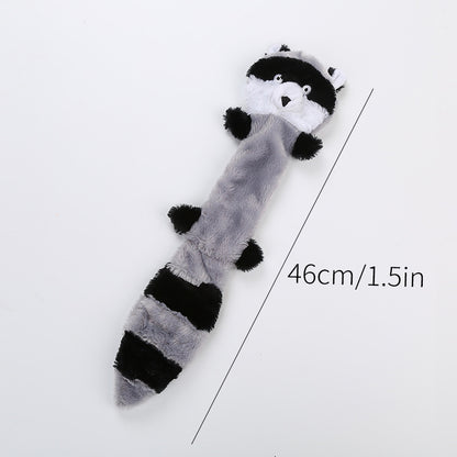 Peluche qui couine pour chien : formes d'animaux version raton laveur, 46 cm.