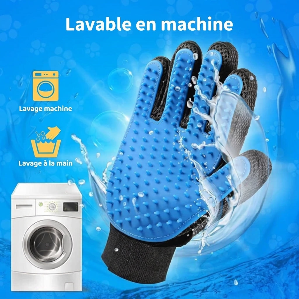 Gants de toilettage en silicone pour chien et chat lavable en machine et à la main.