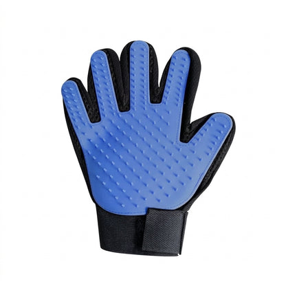 Gant de toilettage en silicone pour chien et chat main droite de couleur bleue.