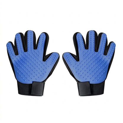 Gants de toilettage en silicone pour chien et chat, une paire de couleur bleue.